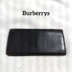 バーバリーズ 長財布 シボ革加工 黒 ロゴ型押し ノバチェック ノヴァ