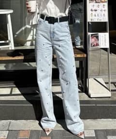 ROYAL PARTY デザインデニムパンツ パール ビジューのサムネイル