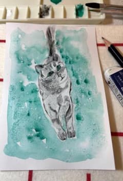 手描き 水彩画 猫 原画 ポストカード 1枚 - メルカリ