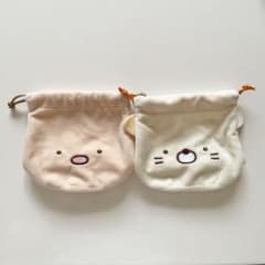 Sumikko Gurashi Fluffy Face Drawstring Bag - Tonkatsu & Cat (Set of 2)