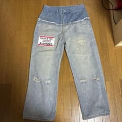 Selonid切り替えデザイン デニムパンツ ダメージ加工 ライトブルーのサムネイル