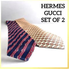 HERMESエルメス GUCCIグッチ✨ネクタイ 2本セット 訳あり シルク