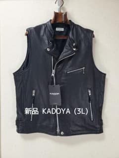 新品 KADOYA カドヤ レザーライダースベスト ゴートスキン やぎ革 3L黒
