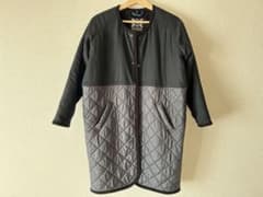 LAVENHAM ノーカラーコート 切替 ブラック 36 【フード取外し可能 