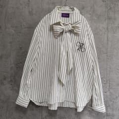 VIOLETTA ストライプ　ボウタイシャツ　ブラウス 白　ネイビー　フリー