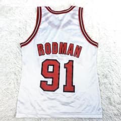 90s USA製 チャンピオン シカゴブルズ ロッドマン ユニフォーム 40 白 Champion - 【Champion製】シカゴ・ブルズ デニス・ロッドマン ウェア