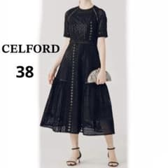 CELFORD コットンエンブレースワンピース ブラック M Aライン 38 