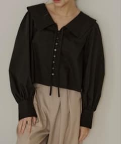 OLUN big collar blouse/ビックカラーブラウス 黒のサムネイル