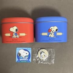 スヌーピー缶　大小2種類セット 美品】 スヌーピー 空缶 赤 青 2種 セット おまけ付き - メルカリ
