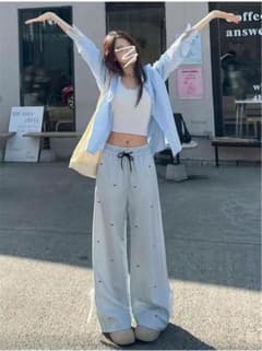 ストライプ柄 ワイドパンツ イージーパンツのサムネイル