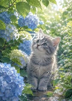 一作限り】紫陽花の庭の子猫 猫アート H899 - メルカリ