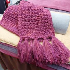 ハンドメイド ニット マフラー フリンジ付きのサムネイル