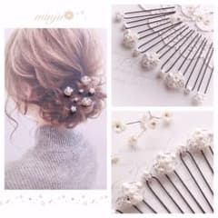 handmade*:♡ホワイトビジュー&パールボールピン9本セットのサムネイル