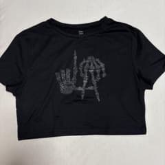 スケルトンハンドストーン装飾クロップドTシャツのサムネイル