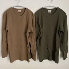 2枚組Goodwear グッドウェア サーマル M 米国製 茶 抹茶 タグ付 