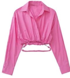 ZARA ピンク　クロップドシャツのサムネイル