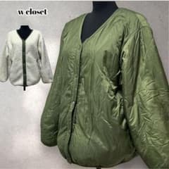 w closet　リバーシブルキルティングボアジャケット　ノーカラー　羽織物