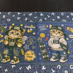 未使用 可愛い猫ちゃんパネル生地2枚＆デニム風柄生地 - メルカリ