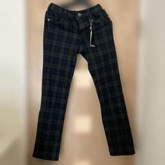 新品】Sサイズ チェック柄パンツ グリーン系 ストレッチ バック
