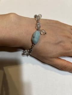 ブルー×クリアビーズ ブレスレット シルバーチェーン クロス付 夏アクセのサムネイル