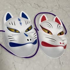 和装　前撮り 狐の面 青と赤のセット　夫婦狐　結婚式のサムネイル