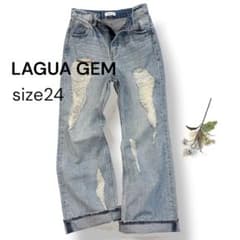 LAGUA GEM ダメージデニム ワイドパンツ size24 ライトブルーのサムネイル