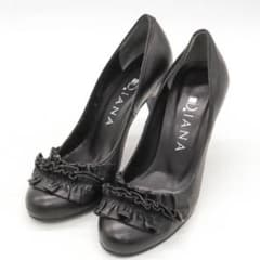 ダイアナ パンプス 黒 21 レザー レース ラウンドトゥ　レース