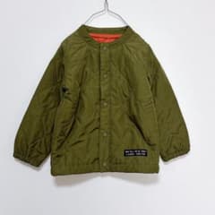 キルティングジャケット カーキ ノーカラージャケット 上着 ジャンパー 100