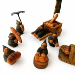 藤岡孝一 作品 木彫りコロポックル 小人のパン屋さん 6体 アンティーク 置物
