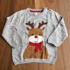 H&M トナカイ柄 ニットセーター 12-18M グレーのサムネイル