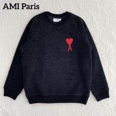 AMI PARIS アミパリス モールニット セーター S 黒 ハートロゴ 刺繍 AMI PARIS アミパリス モールニット セーター S 黒 ハートロゴ 刺繍
