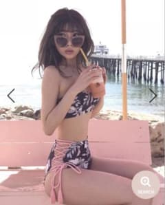 Darich ダーリッチ 花柄セパレート水着 ビキニ ブラック・ピンク