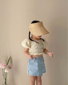 女の子　トップス　パフスリーブ　白　アイボリー　夏　新品　110のサムネイル