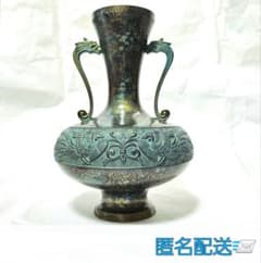 落款 高岡銅器 青銅 鳳凰 龍 花瓶 工芸品 置物 オブジェ インテリア