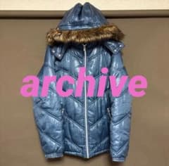 y2k 光沢 archive お兄系 ギャル男 ファーダウンジャケット ブルー 