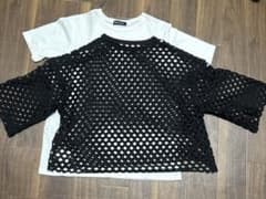メゾンスペシャル　白Tシャツ　黒メッシュT 半袖のサムネイル