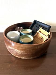 木製 茶櫃 茶びつ 丸盆 くり抜き 古道具 昭和レトロ アンティーク