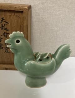 天龍寺 青磁 渓山 鶏 香爐 共箱 陶芸 香炉 古美術 溪山 青瓷 茶道 香