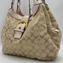 良品 COACH ショルダーバッグ キャンバス ベージュ シグネチャー 