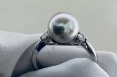 【本日限定】真珠リング pt900 ダイヤ0.10ct グレー系のサムネイル