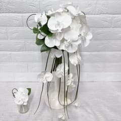 ウェディングブーケ ブートニア セット 胡蝶蘭 白 - メルカリ