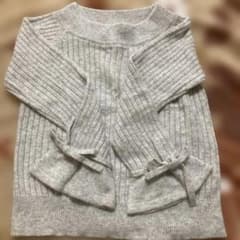 【新品】クチュールブローチ ニット 袖リボン付き 長袖 グレー ラメ入り M