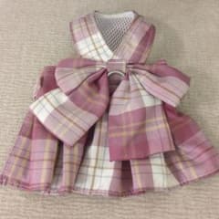リボン付きピンク系チェックドレスのサムネイル