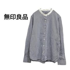 無印良品/良品計画 長袖シャツ ストライプ 青白 コットン100% S 定番