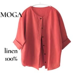MOGA モガ リネン100％ ブラウス サイズ2 麻100％ 七分袖 ゆったり 