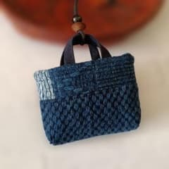 ミニチュアバッグチャーム ハンドメイド 古布藍染木綿剣道着リメイク