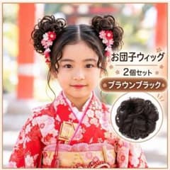 2개 경단 가발 브라운 블랙 츠케모 슈슈 시치고산 발표회 성인
