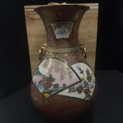 薩摩 大花瓶 扇面 金彩 獅子 双耳 連山 花鳥図 花瓶 飾壺 薩摩焼 薩摩 大花瓶 扇面 金彩 獅子 双耳 連山 花鳥図 花瓶 飾壺 薩摩焼38cm
