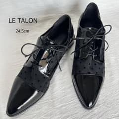 LE TALON ポインテッドチュールドットレースアップ ブラック 24.5