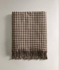 zarahome フリンジチェック柄 ブランケット ダークグレー 140×190